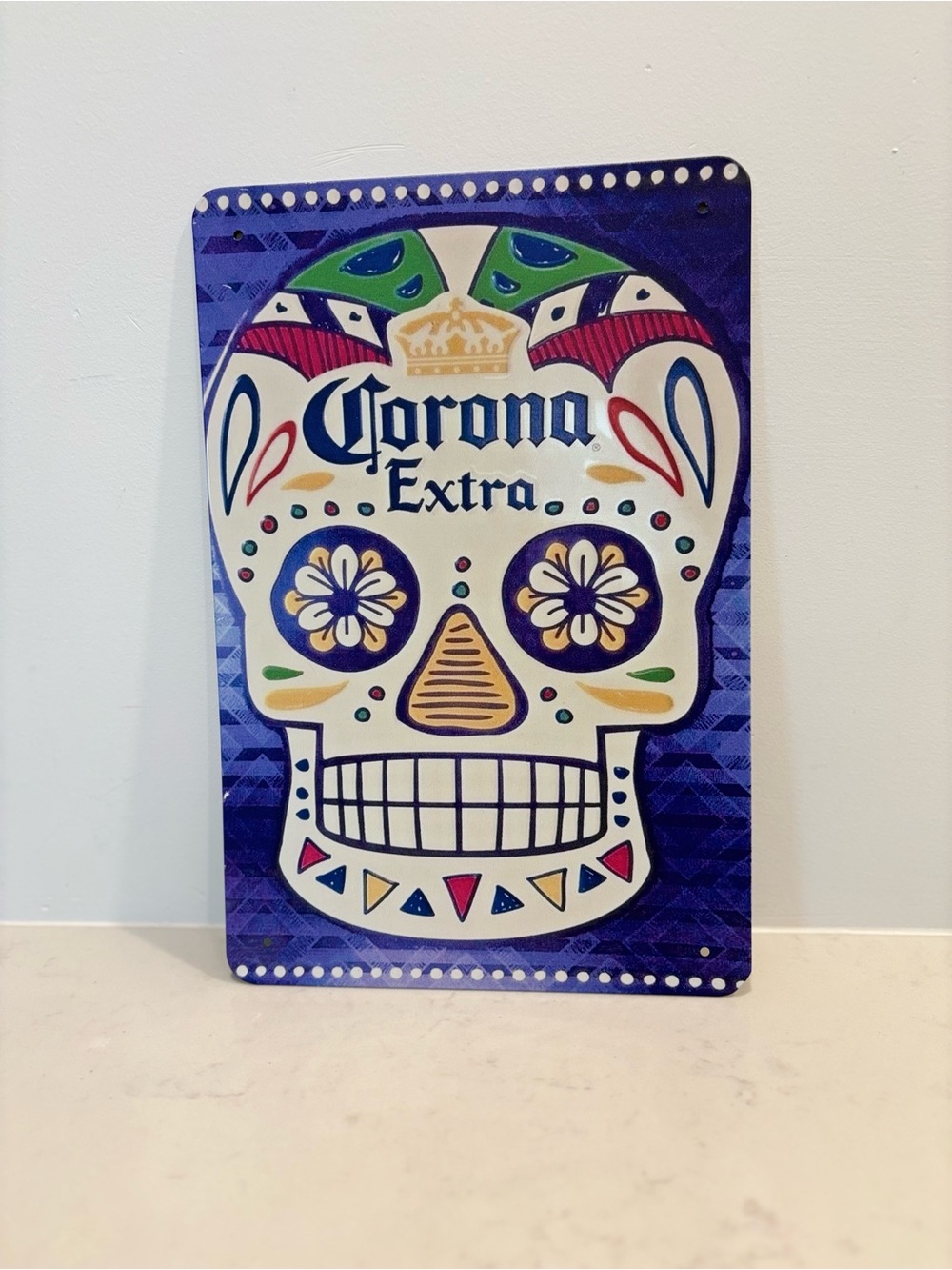 Barware corona tin metal sugar skull sign
